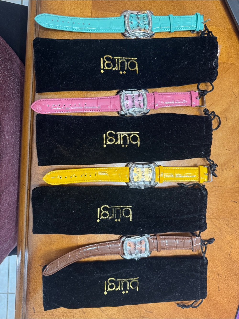 Women's Colorful Leather Strap Watch - Turquoise, Pink, Yellow, Brown